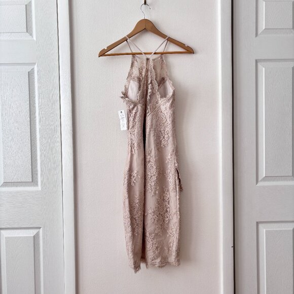 SAYLOR Lace Halter Mini Dress w/ Asymmetric Hem - Picture 7 of 9
